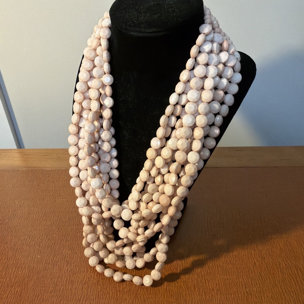 Vtg Natasha Multi Strand Layered Blush Pink Statement Necklace Adjustable Length